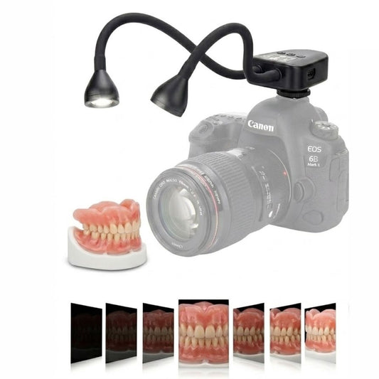 Illuminazione LED Doppia per Fotografia Dentale – Compatibile con Tutti i Modelli di Fotocamera | Luminosità Regolabile su 10 Livelli