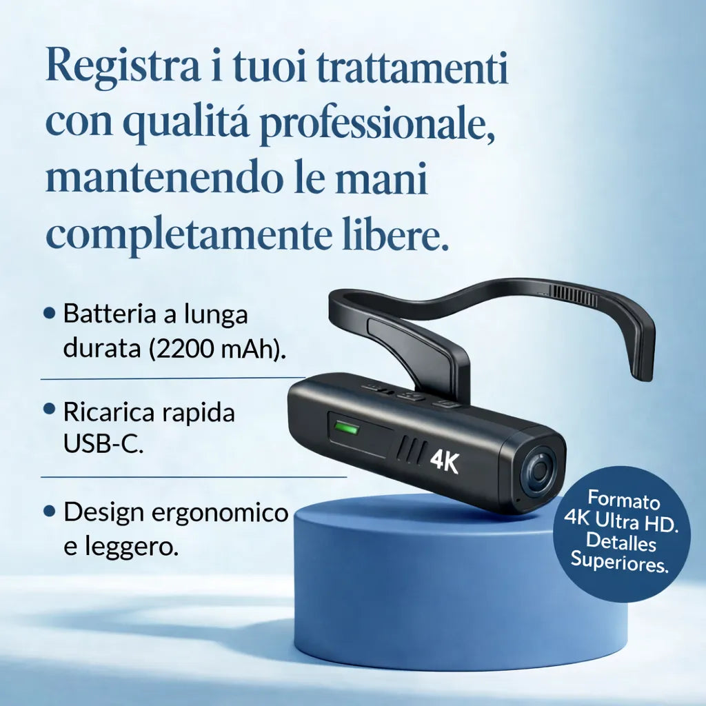 Registra i tuoi trattamenti con qualità professionale — mani completamente libere