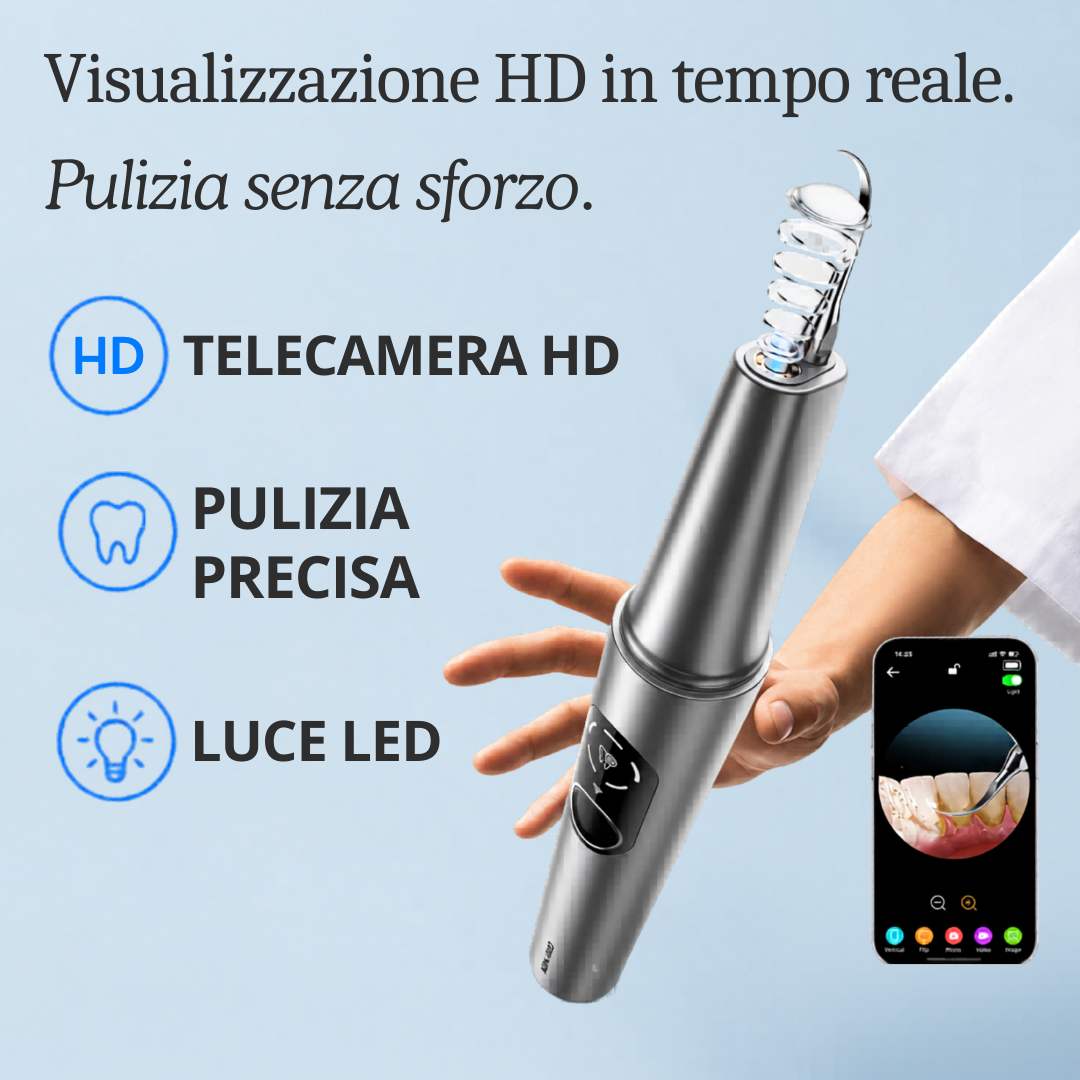 Pulitore dentale a ultrasuoni con telecamera HD: visione HD dal vivo, pulizia precisa, luce LED