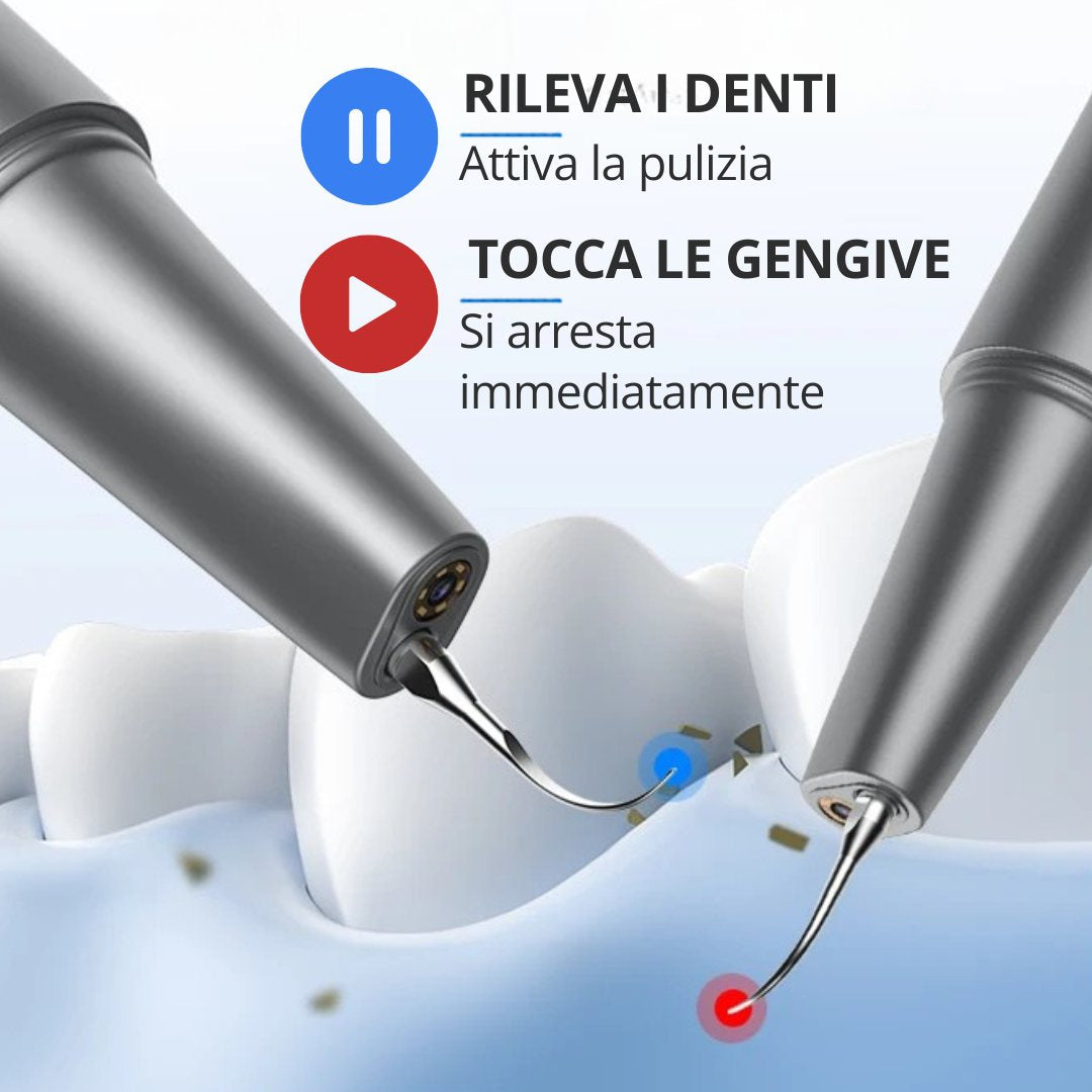 Sensore intelligente: rileva il dente e avvia la pulizia, si ferma toccando la gengiva
